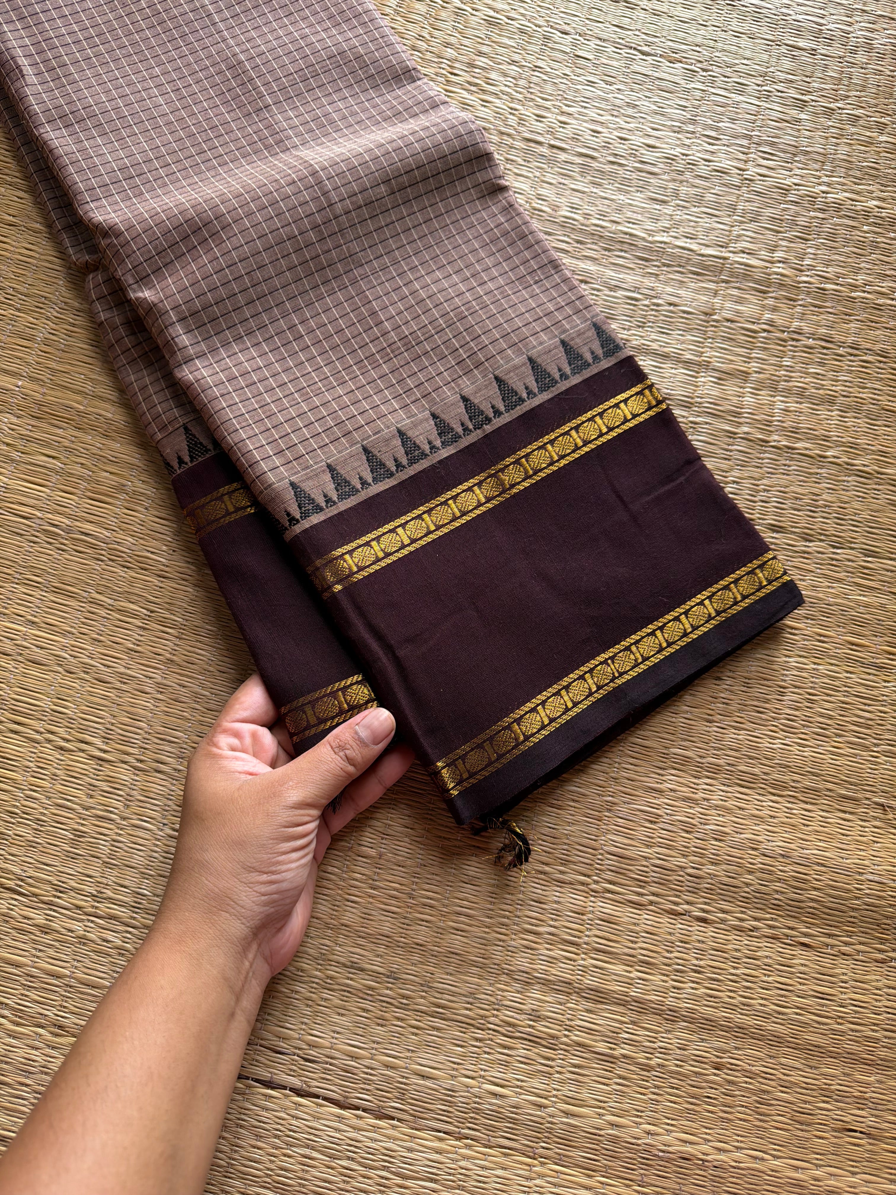 RF1318 Beige & biscuit mixed shade with brown border ~ Vintage Kattam Edition
