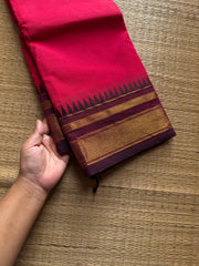RF1431 Reddish pink shade with brown combination Kanchi cotton saree