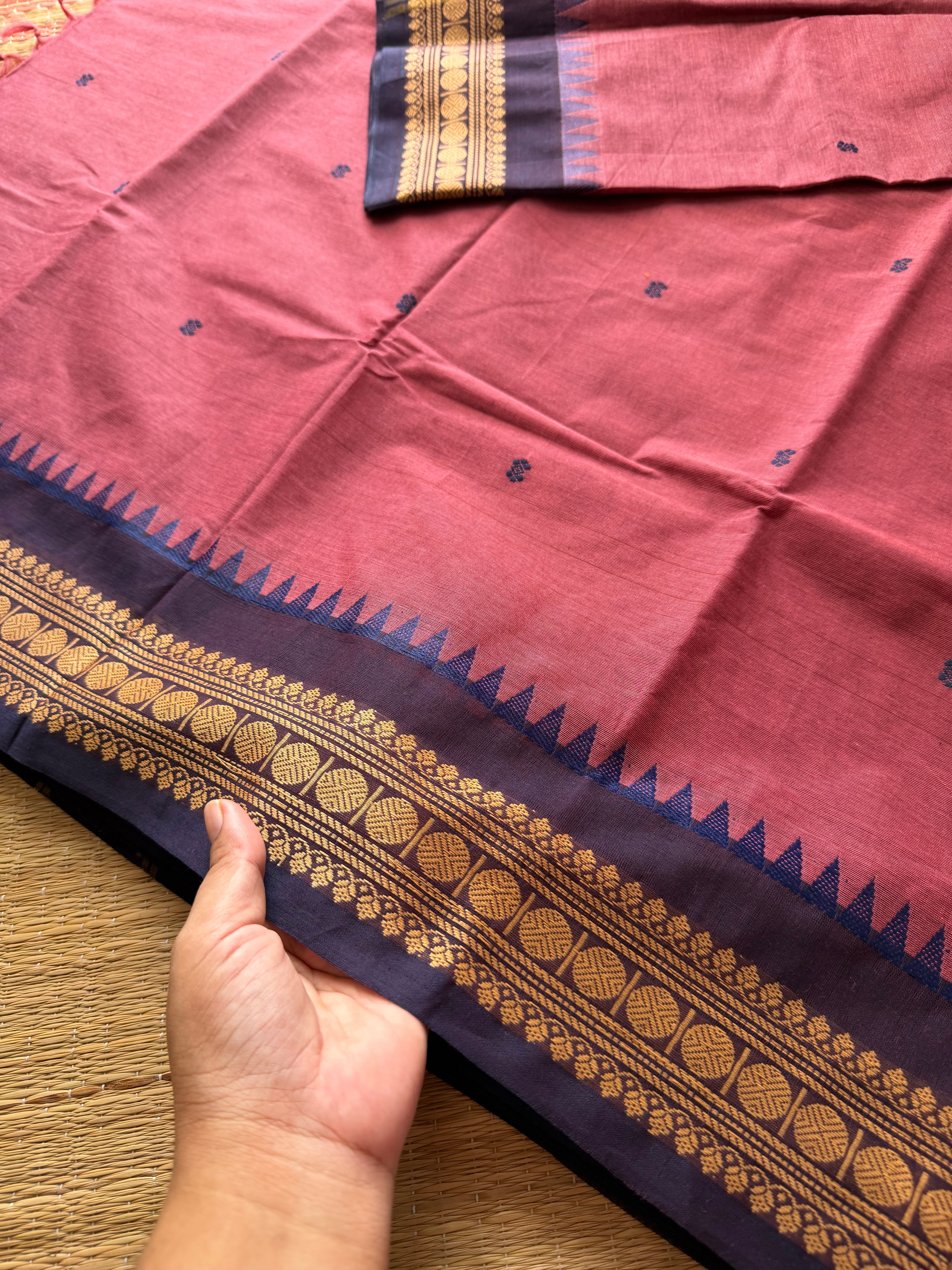 RF357 Onion pink shade Soft Kanchi Cotton Saree With Thread Border and handmade thread buttas
