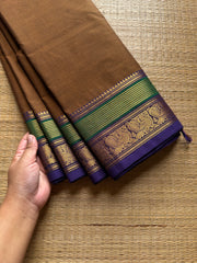 RF695 Silk Saree Inspired Kanchi Cotton saree ~ Earthy brown shade