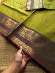 RF907 Dual tone green ~ Kanchi cotton saree with handmade thread buttas