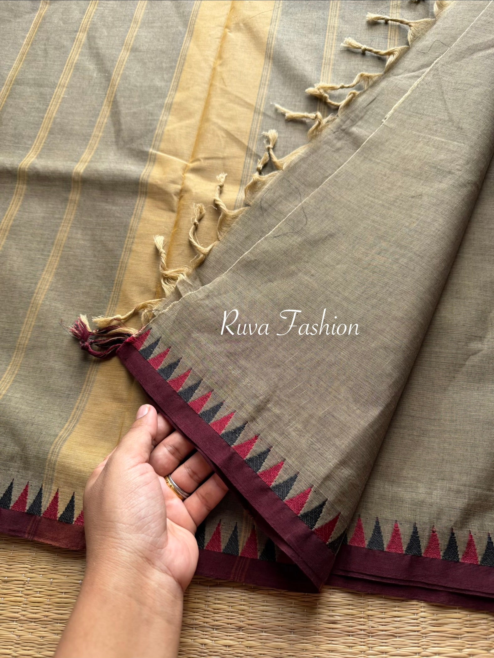 RF4 Grey Soft Kanchi Cotton Saree With Small thread border - RF4