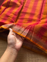 RF525 Maroon shade Mercerised Narayanpet cotton saree with contrast small border and checks / kattam pattern