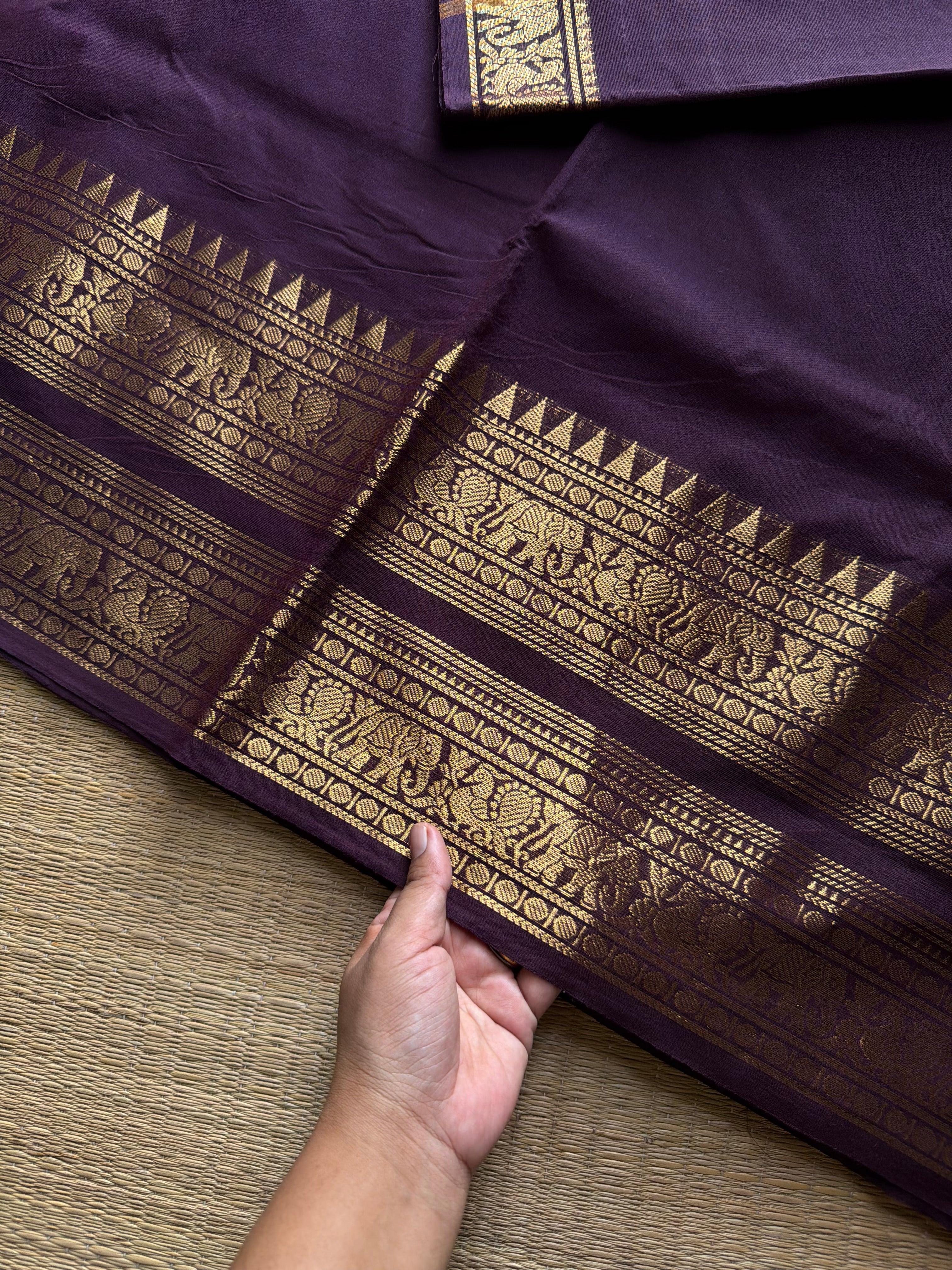 RF1138 Coffee brown shade Rettapet border Kanchi cotton saree
