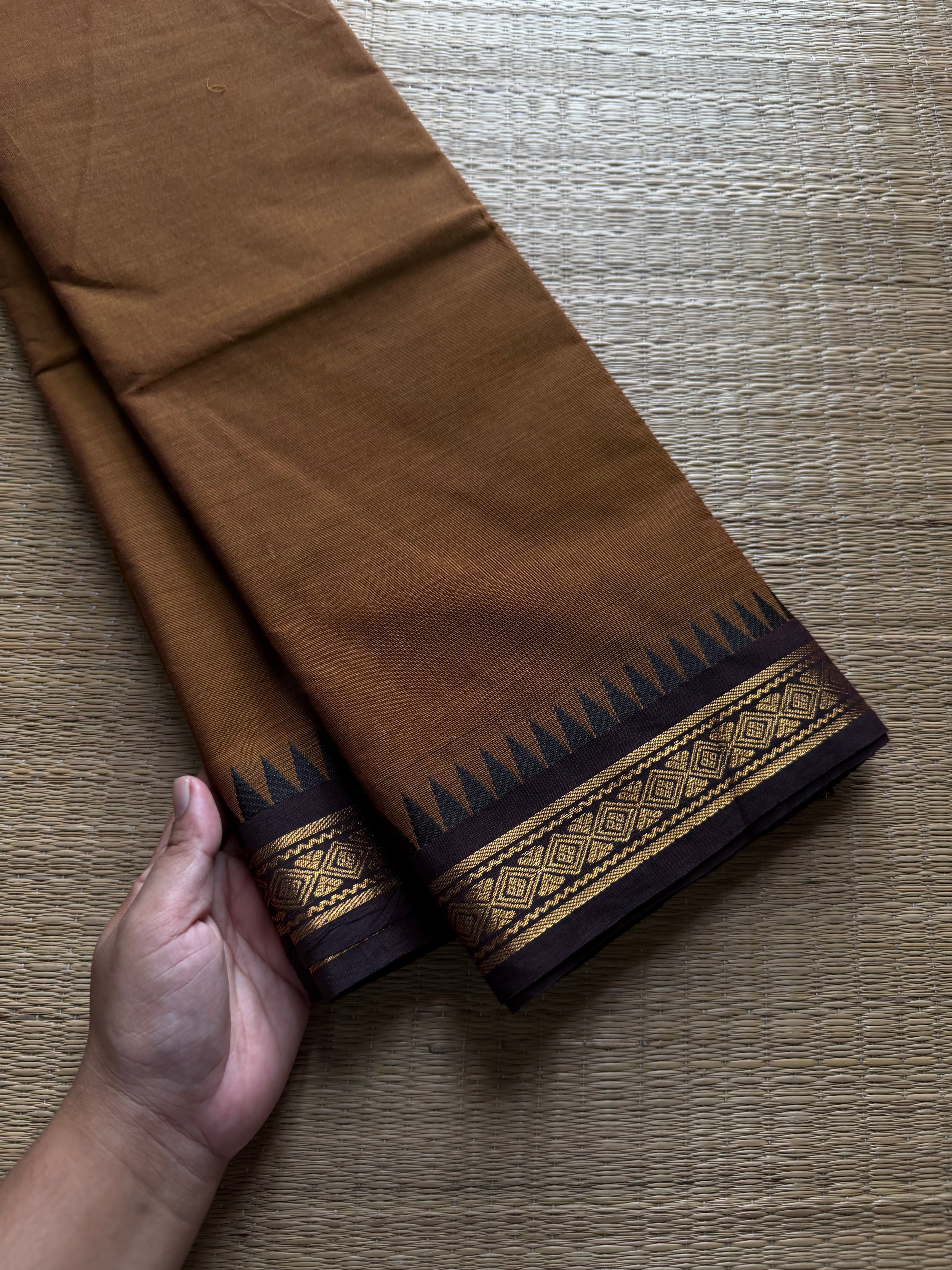 RF758 Honey shade Kanchi cotton saree with small border
