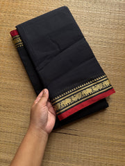RF928 Black ~ Mercerised Narayanpet soft cotton saree with small thread border