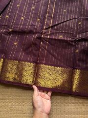 Monotone dark coffee brown shade Classic & Intricate zari woven Vanasingaram Border with vairaoosi pattern & handmade Zari Buttas