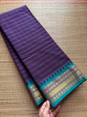 RF368 Purple with sky blue combination Kattam / checks pattern Kanchi cotton saree