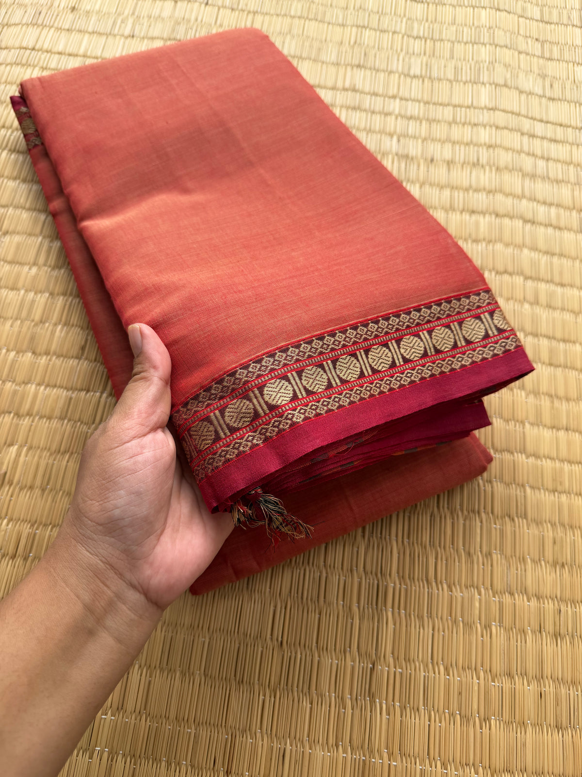 RF145 Dark Peach Shade Mercerised Narayanpet Cotton Saree