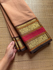 Beige shade Kanchi cotton saree with Rettapet border