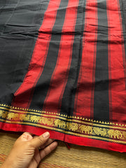 RF928 Black ~ Mercerised Narayanpet soft cotton saree with small thread border