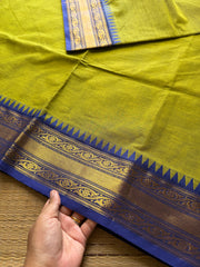 RF706 Green with royal blue  ~ Medium Size Border Kanchi Cotton Saree