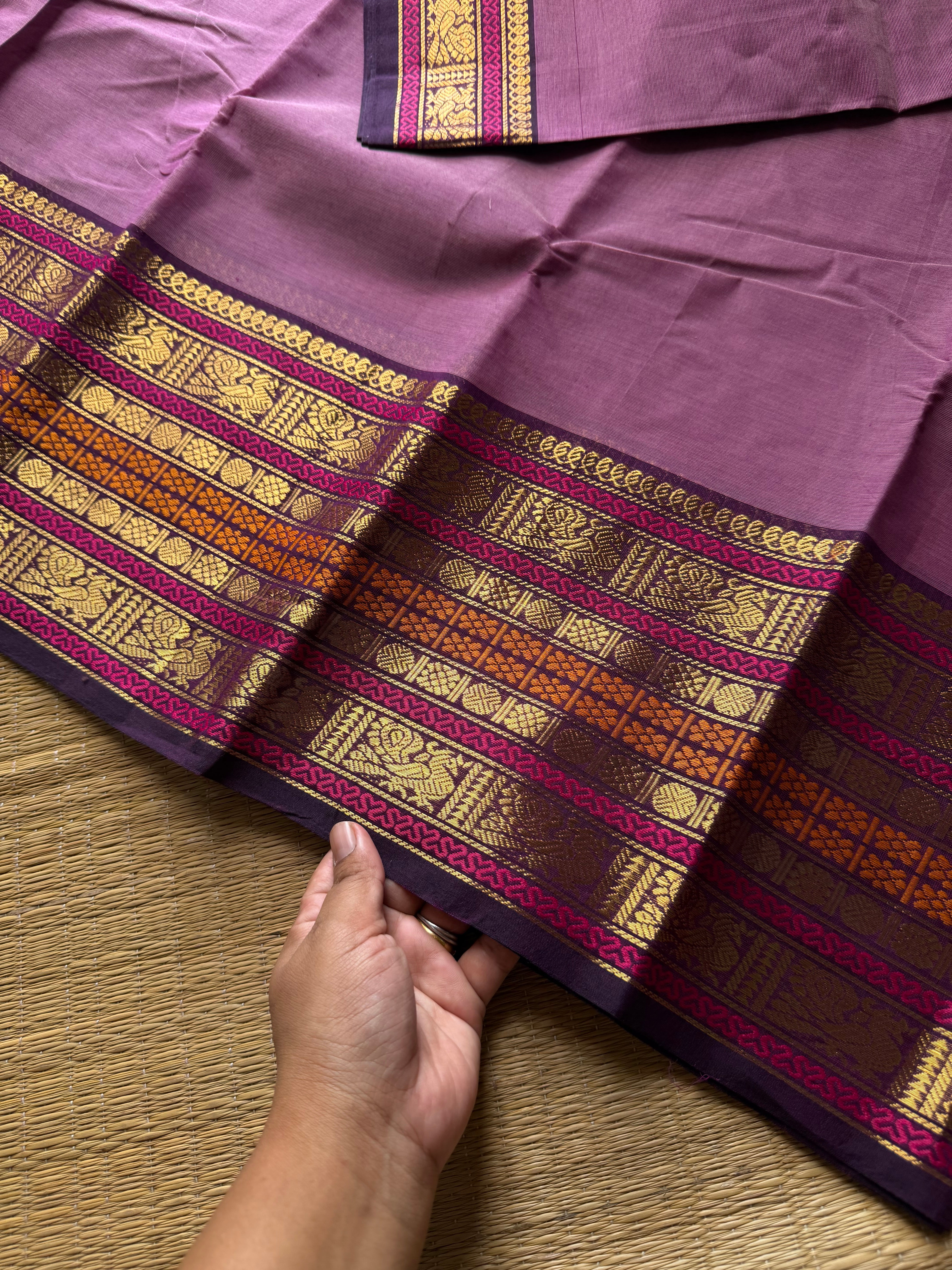 RF833 Lavender shade Kanchi cotton saree ~ Varisaipet border