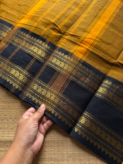 RF1225 Mustard with black Kanchi cotton saree with gap border