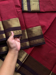 RF925 Reddish maroon with brown combination Kanchi cotton saree with unique border