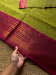 RF894 Kanchi cotton saree with handmade thread buttas ~ Green shade