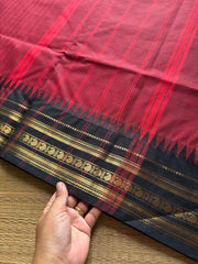 RF741 Maroon with black combination Kanchi cotton saree with vertical stripped pattern & mango Zari border