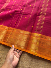 RF606 Magenta Pink with orange combination shade Kanchi cotton saree with handmade thread buttas