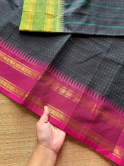 RF347 Black with contrast magenta pink and green combination Ganga Jamuna border