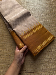 RF580 Premium Vintage Podi Kattam Kanchi Cotton saree ~ Beige Shade