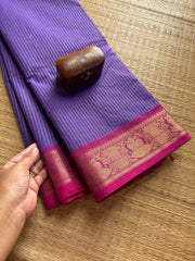 RF198 Violet shade with contrast pink combination traditional Korvai style border Kanchi cotton saree with vaira Oosi pattern
