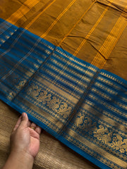 RF1039 Mutated with sky blue ~ Silk Saree Inspired Varisaipet big / long border Kanchi cotton saree