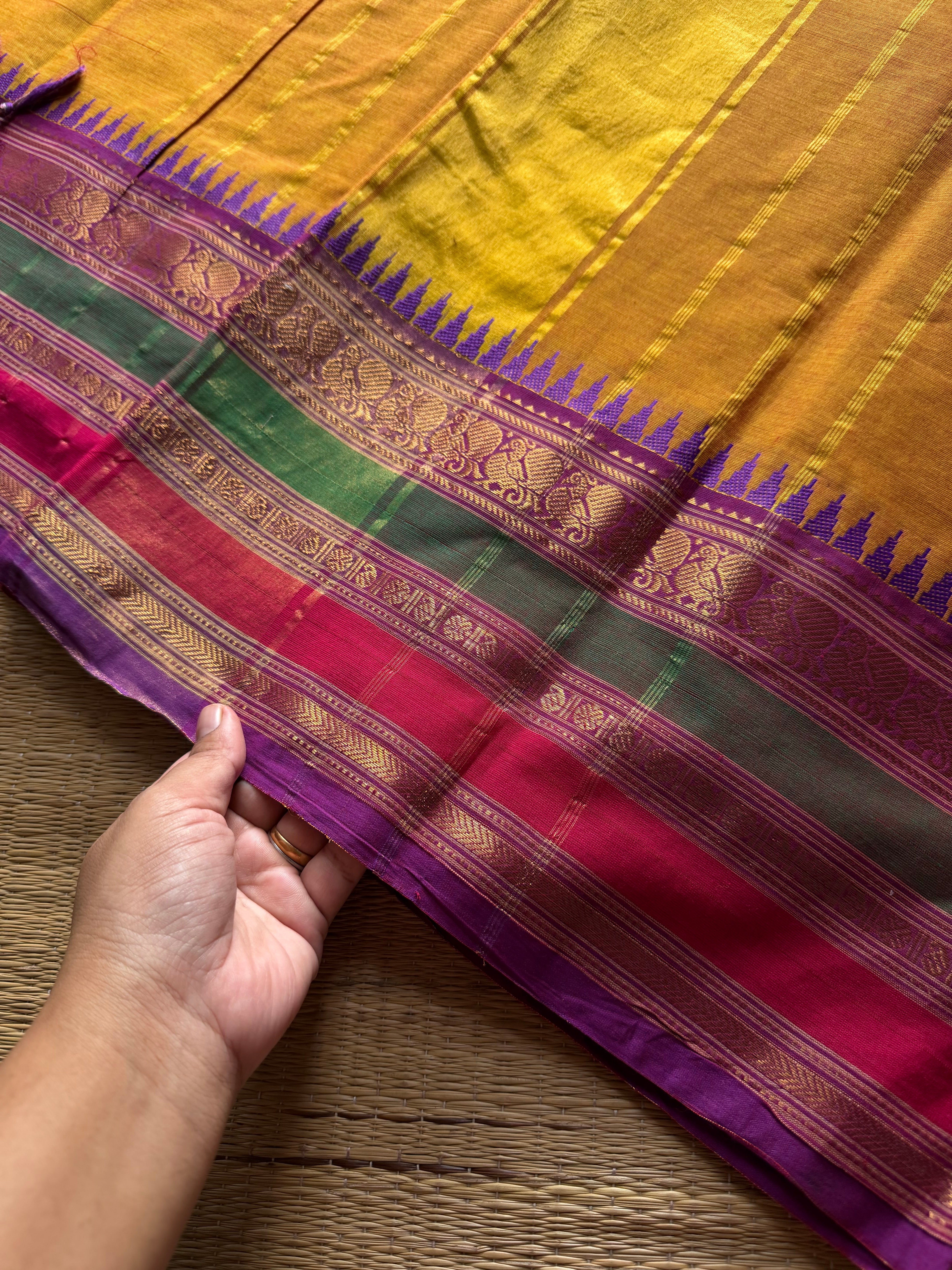 RF1287 Mustard yellow ~ Silk saree inspired Kanchi cotton saree