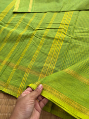 RF161 Monotone Parrot Green Shade podi Kattam / checks pattern Kanchi cotton saree