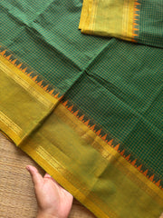 RF1001 Green ~ Vintage Border Podikattam / small checks pattern Kanchi cotton saree