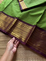 RF1360 Green with brown ~ Kanchi Cotton Saree