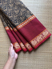 RF657 Premium & Exclusive Vanasingaram Kanchi Cotton saree ~ Black with Red