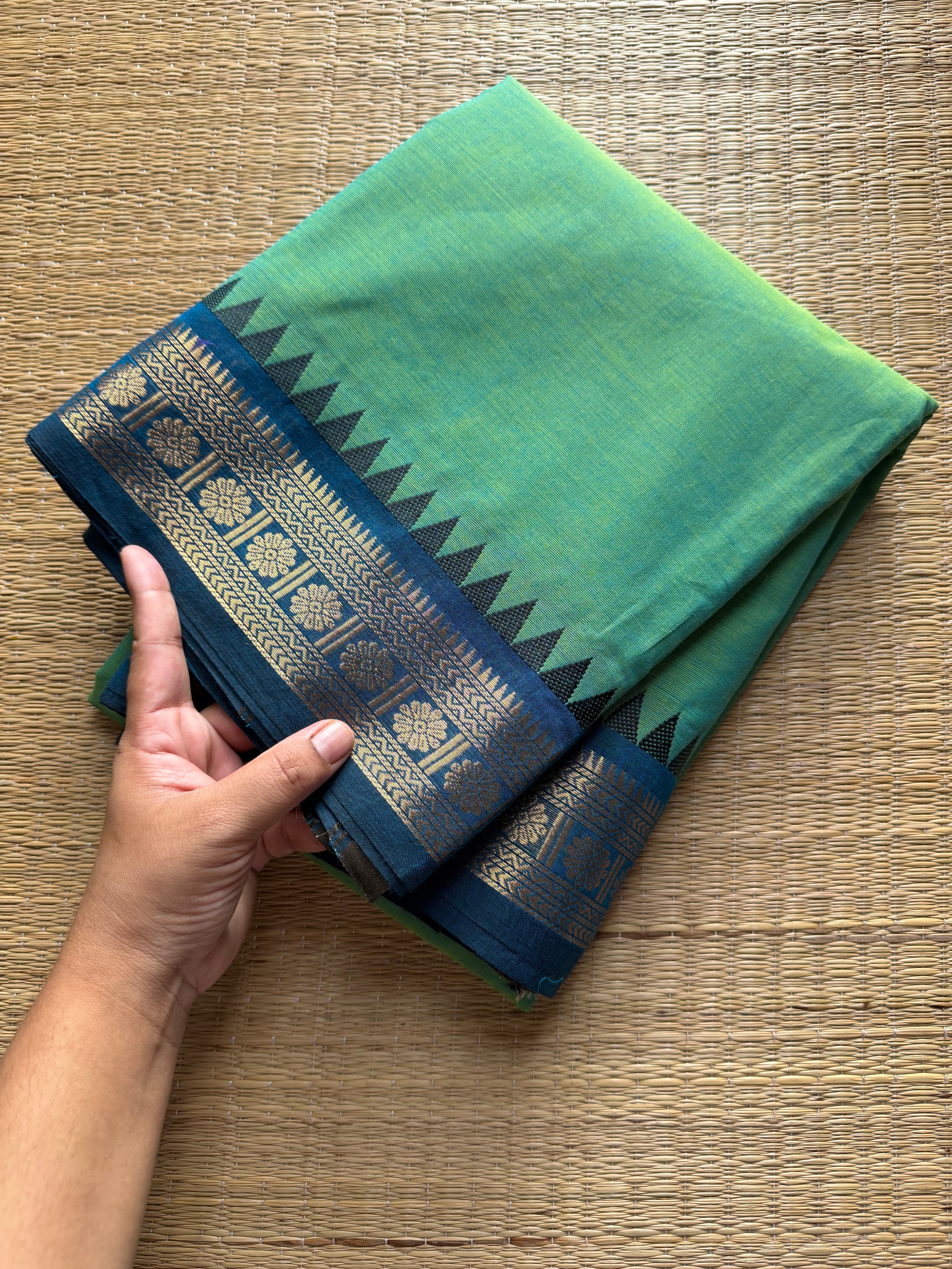 RF285 Dual tone Turquoise green shade Kanchi cotton saree