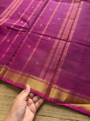 RF332 Monotone magenta pink shade small border Kanchi cotton saree with handmade golden Zari Buttas