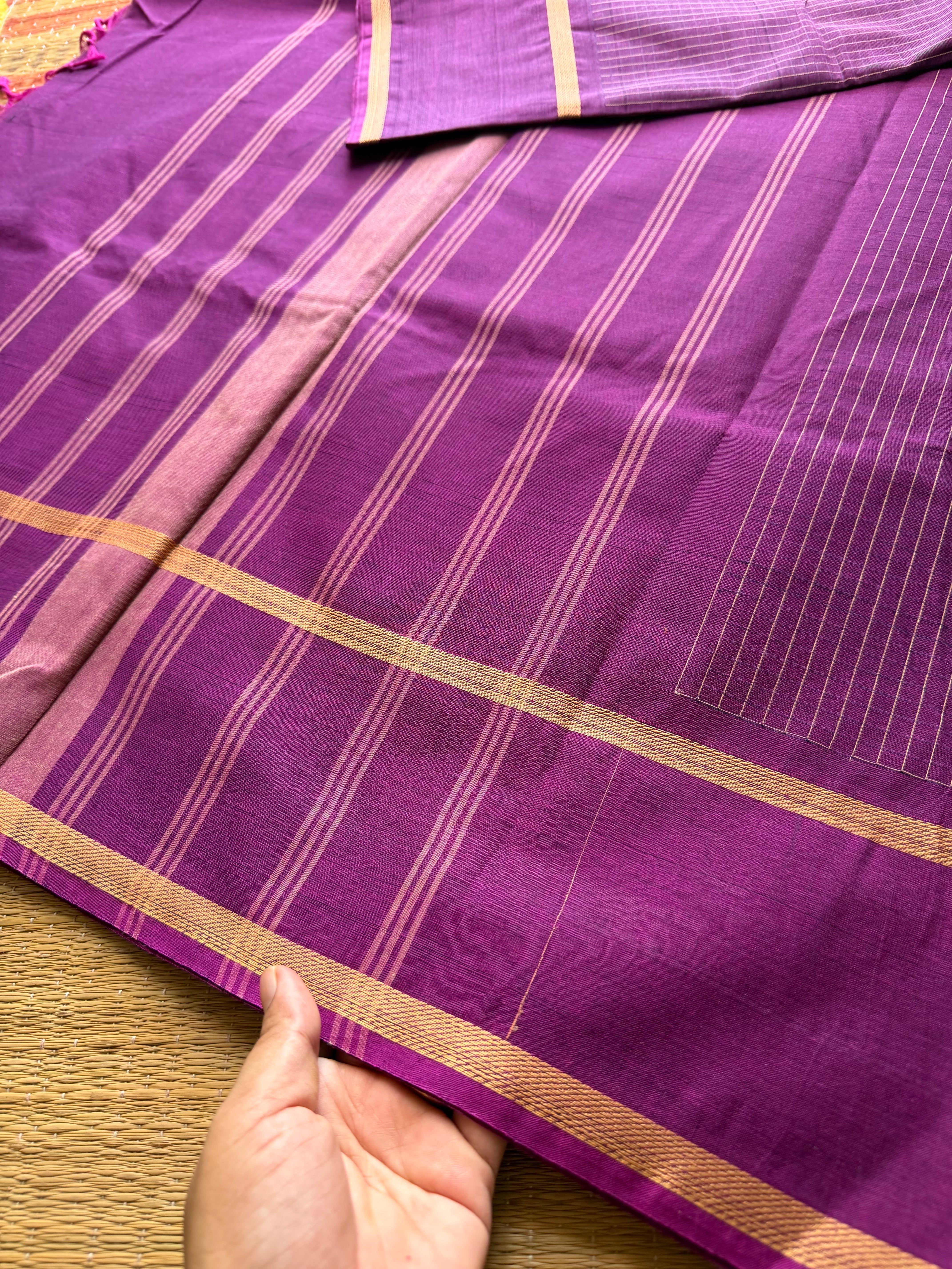 RF652 Purple shade thread border Kanchi cotton saree