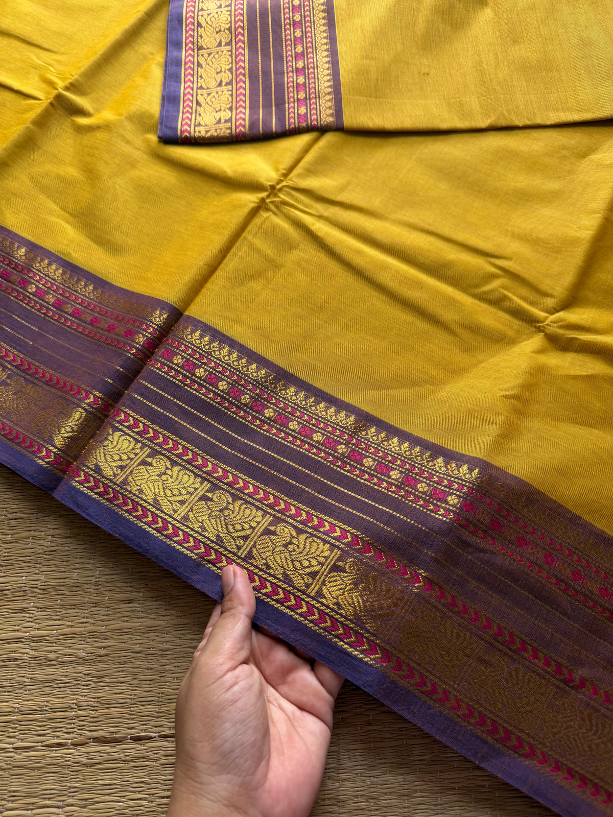 RF410 Mustard yellow shade Kanchi cotton saree with silk saree inspired Kanchi cotton saree