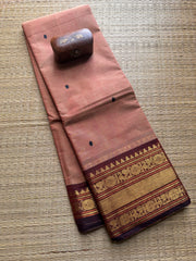 Dual Tone Biscuit Shade Kanchi Cotton Saree With Handmade Thread Buttas