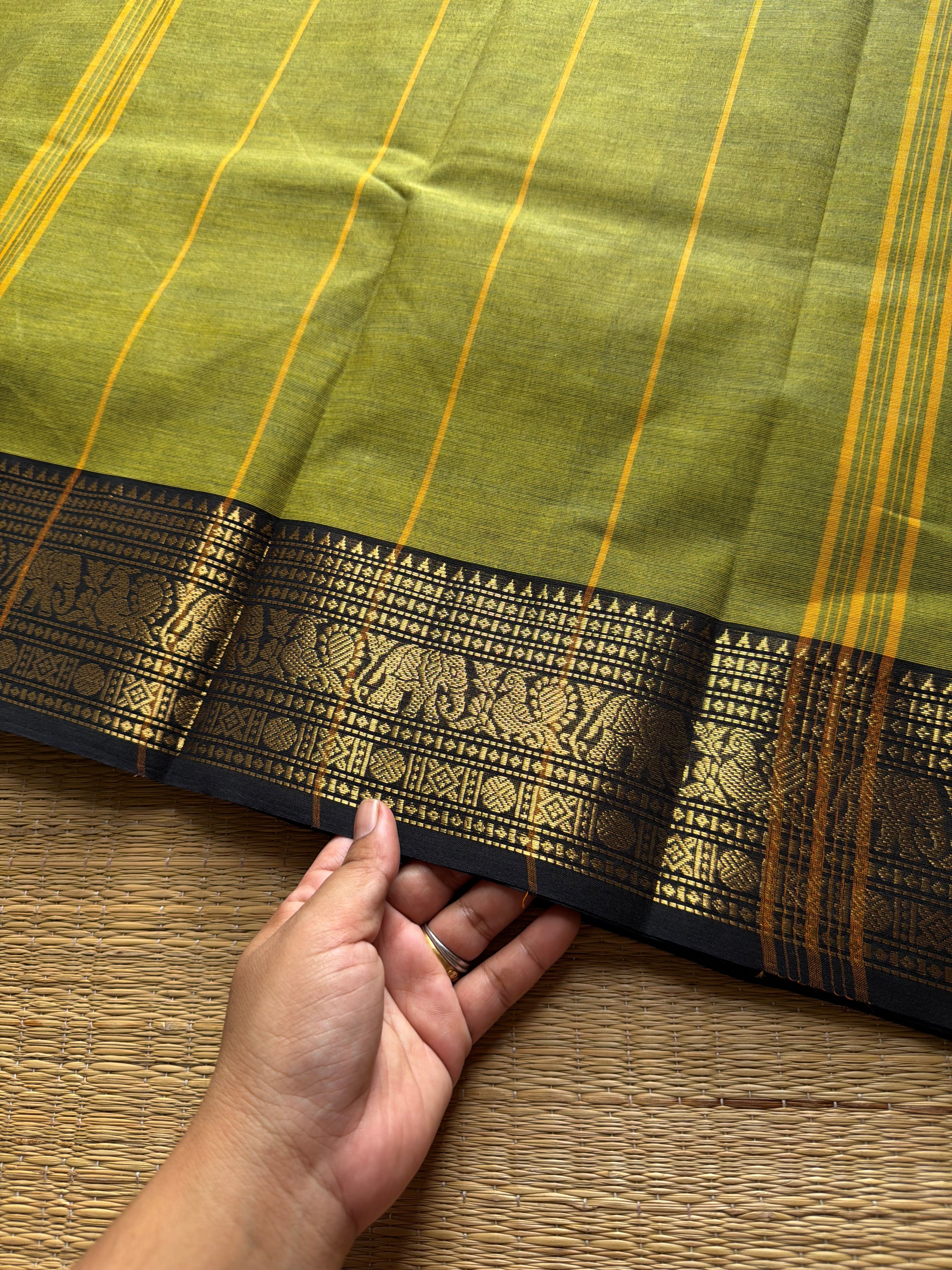 RF693 Green with black ~ Silk Saree Inspired Kanchi Cotton saree