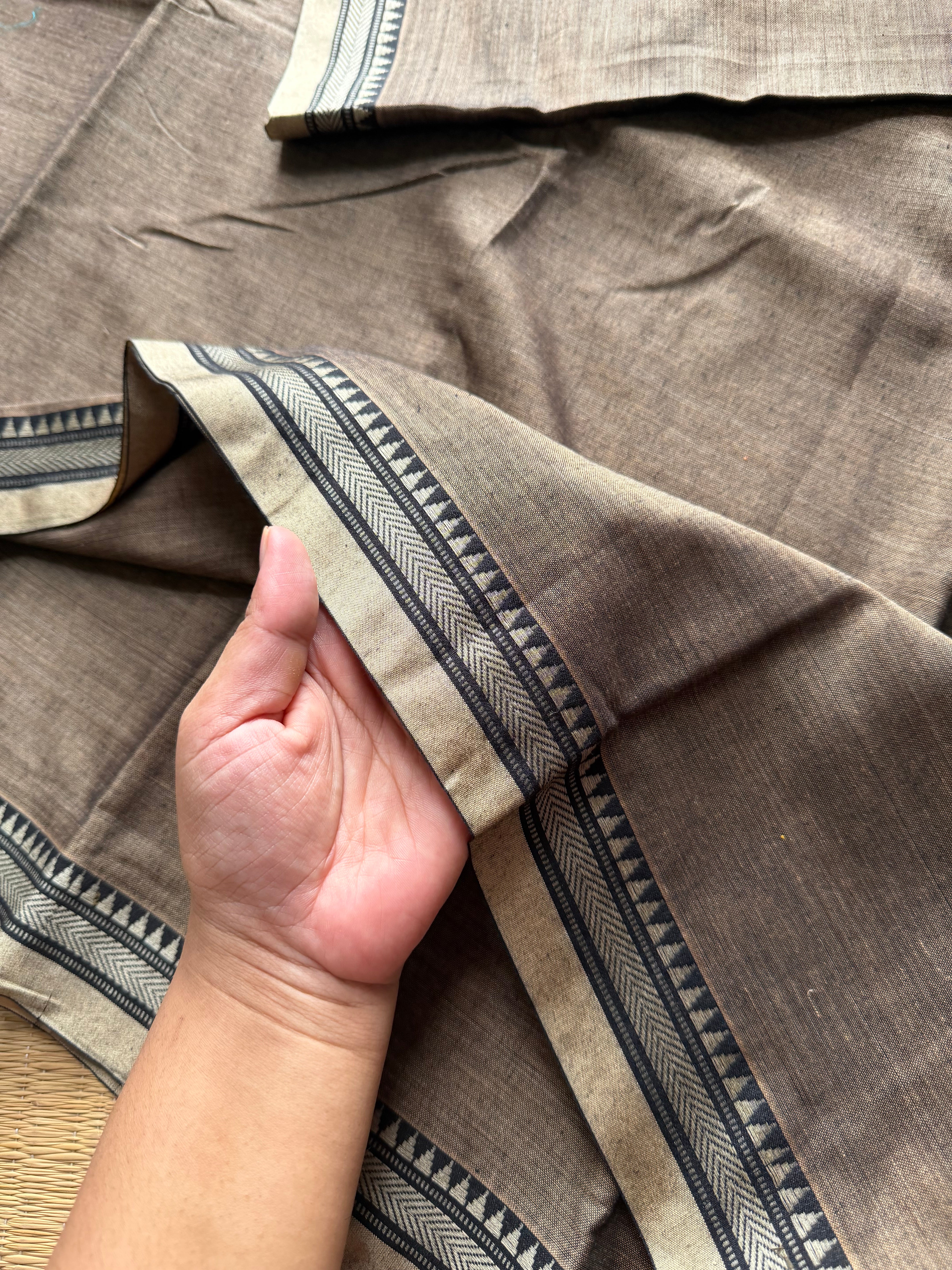 RF569 The Heritage Glow: Bronze Grey Mercerised Narayanpet Cotton Saree