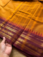 RF298 Dual tone orange with maroon combination Kanchi cotton saree with vertical striped pattern & mango Zari border