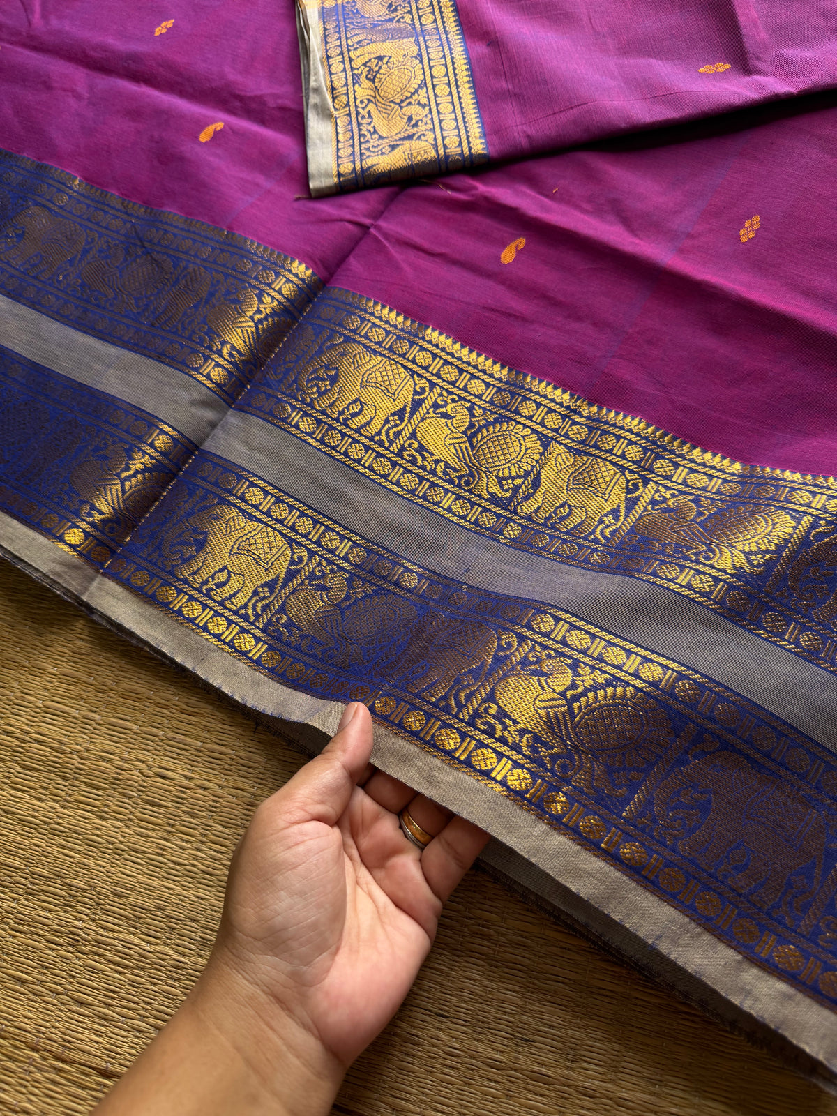 RF1333 Purple shade ~ Kanchi cotton Rettapet border saree