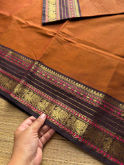 RF938 Rust orange with brown ~ Silk saree inspired Kanchi cotton saree