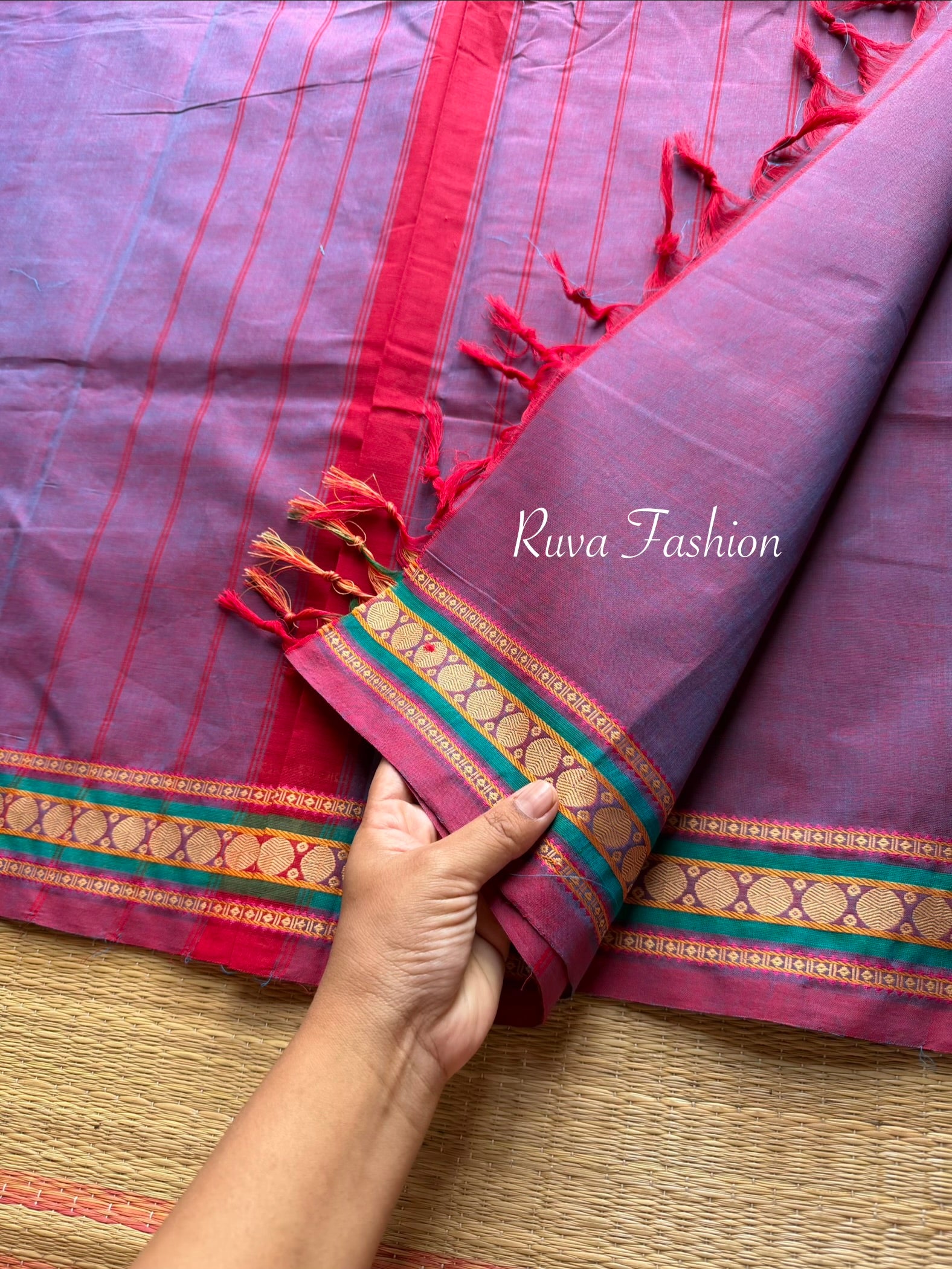 RF3 Dual Tone Soft Kanchi Cotton Saree With Small Thread Border - RF3