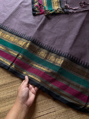 RF1291 Greyish jamun shade ~ Silk saree inspired Kanchi cotton saree