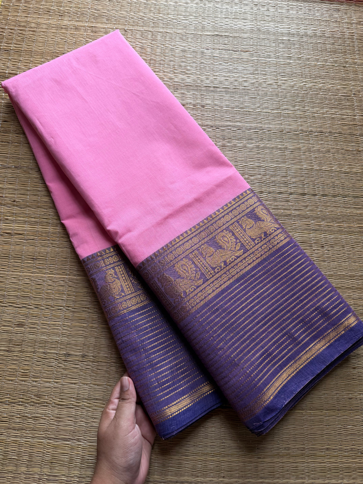 RF362 Pink with light lavender combination Kanchi cotton saree with long / big border