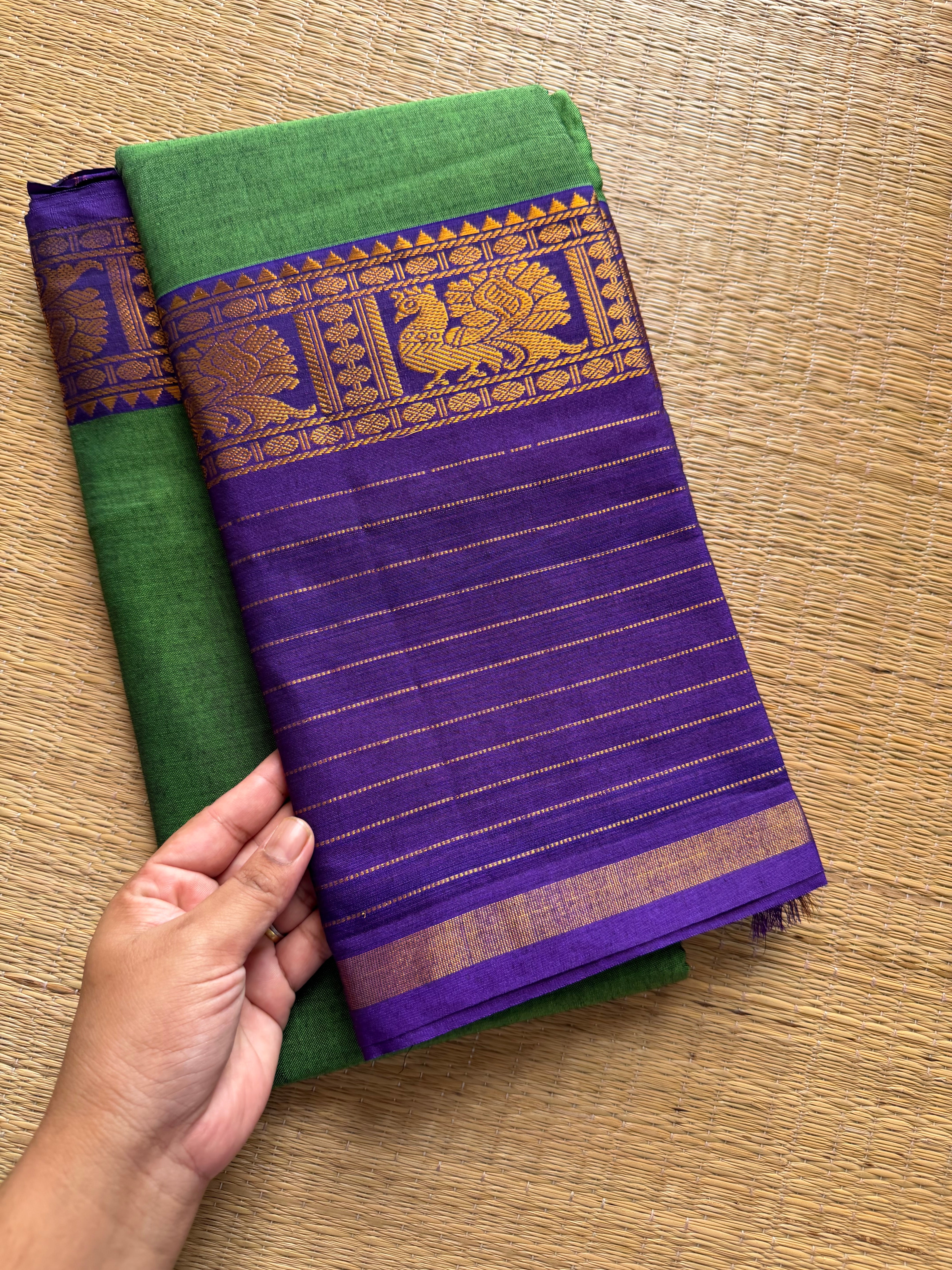RF614 Green Narayanpet Long Border Saree