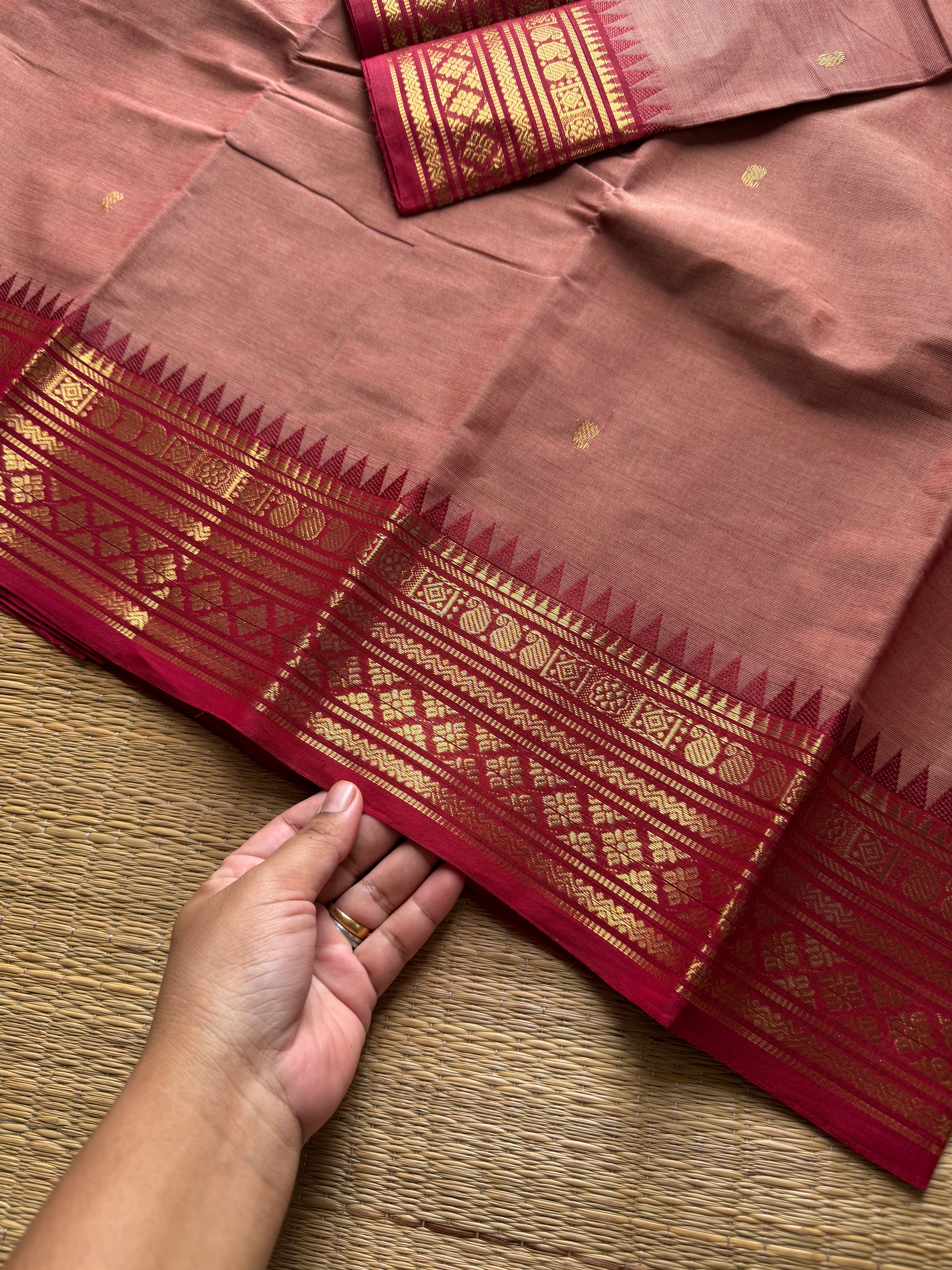 RF1346 Onion pink shade ~ Kanchi cotton saree with handmade thread buttas