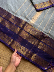 RF1301 Light grey with dark purple combination Kanchi cotton saree with long / big border