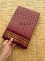 RF134 Dual Tone Onion Pink Shade Podi Kattam / small checks Kanchi cotton saree