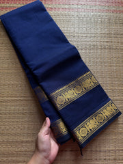 RF465 Navy blue shade monotone Kanchi cotton saree with Annam pattern gap / Rettapet border