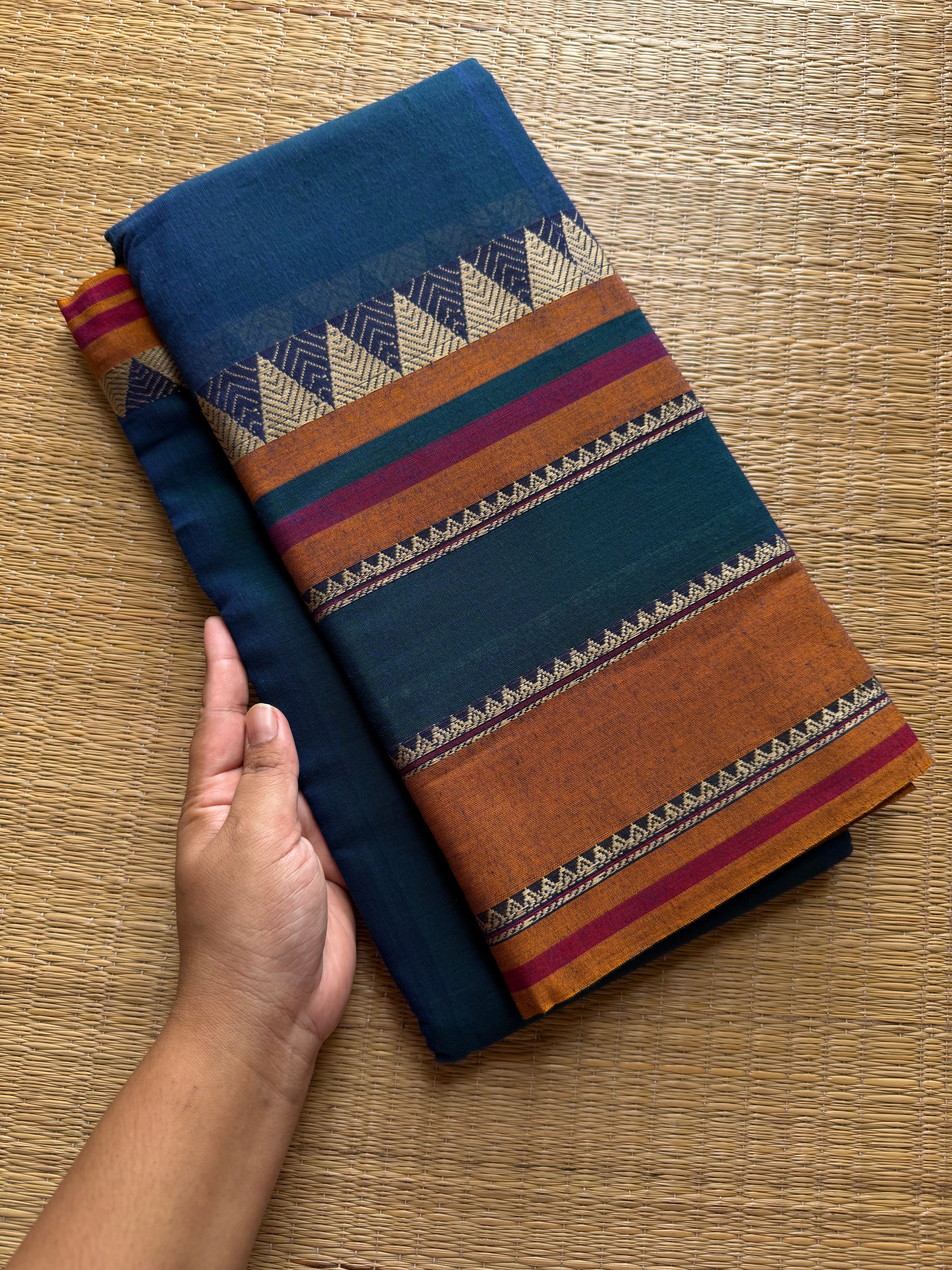 RF568 Peacock blue shade Mercerised Narayanpet cotton saree